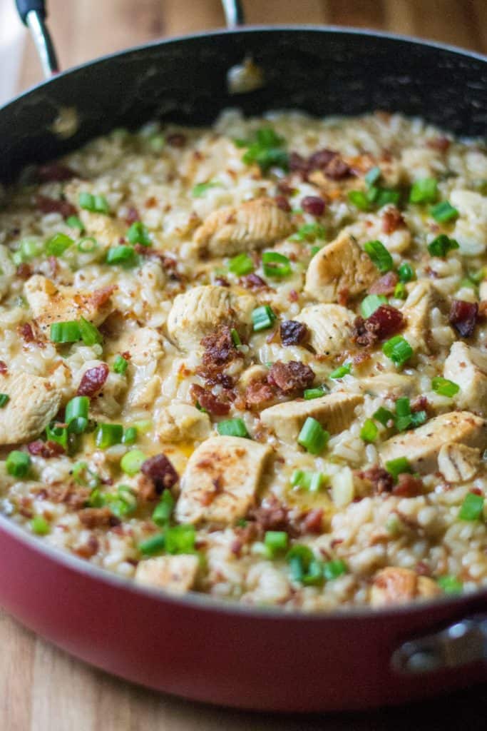 Poblano Chicken Risotto in a pan