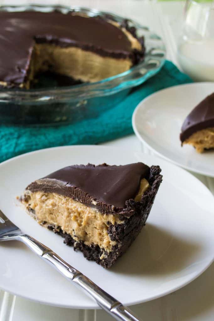No Bake Chocolate Peanut Butter Pie on a plate 