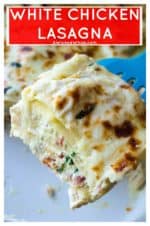 White Chicken Lasagna is rich with sharp cheeses, a creamy bechamel sauce and packed with basil, sun-dried tomatoes and tons of garlic flavor. Comfort food at it's best, this White Chicken Lasagna is hearty, delicious and sure to be your families new favorite chicken recipe. #whitelasagna #whitechickenlasagna #chickenlasagna #easylasagnarecipe #alfredolasagna #whitelasagnaalfredosauce #comfortfood