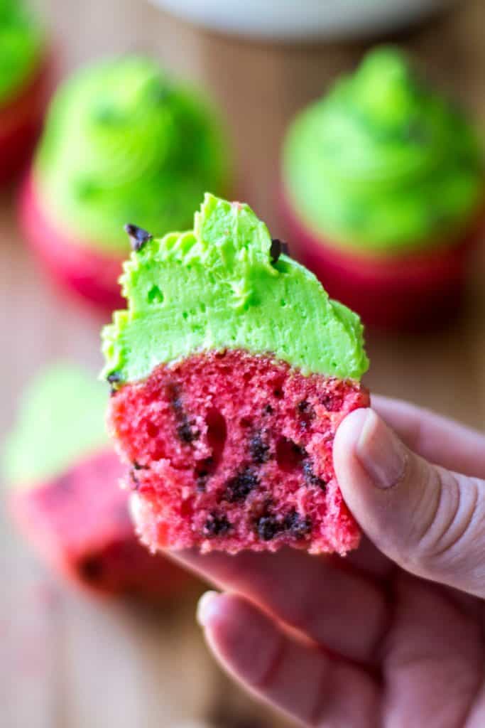 Watermelon Cupcakes cut in half