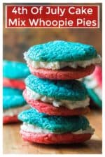 4th of July Cake Mix Whoopie Pies are easy, fast and perfect for all of your 4th of July festivities!! Made using a box cake mix and butter cream frosting, these 4th of July Cake Mix Whoopie Pies are delicious, festive and the perfect way to show off your red, white and blue! | A Wicked Whisk| https://www.awickedwhisk.com #cakemixwhoopiepie #4thofjulydessert #redwhitebluefood #redwhitebluedessert #July4thfood #redwhitebluecookies #july4thdessert