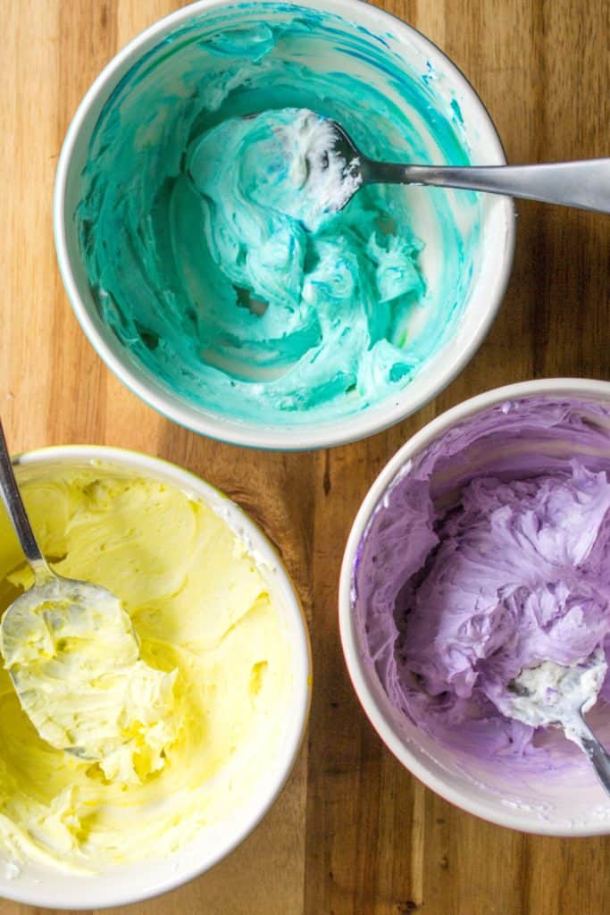 Frosted Sugar Cookie Bars multi colored frosting