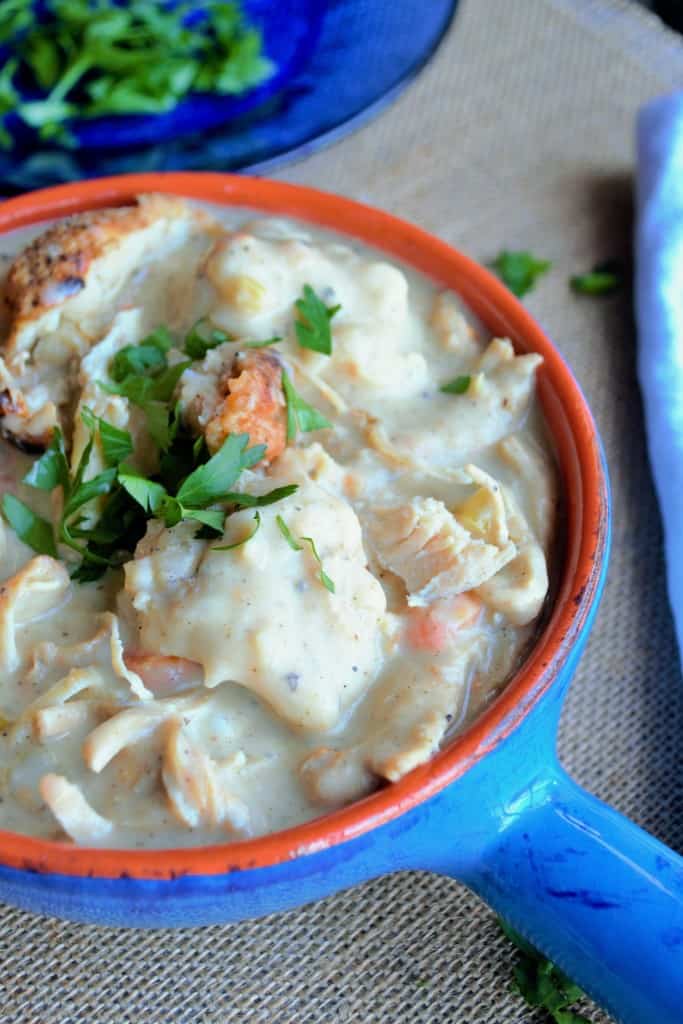 The Best Chicken and Dumplings | The Best Chicken and Dumplings is a hearty blend of roasted chicken and plump dumplings in a perfectly seasoned creamy soup. | Pack Momma | https://www.awickedwhisk.com