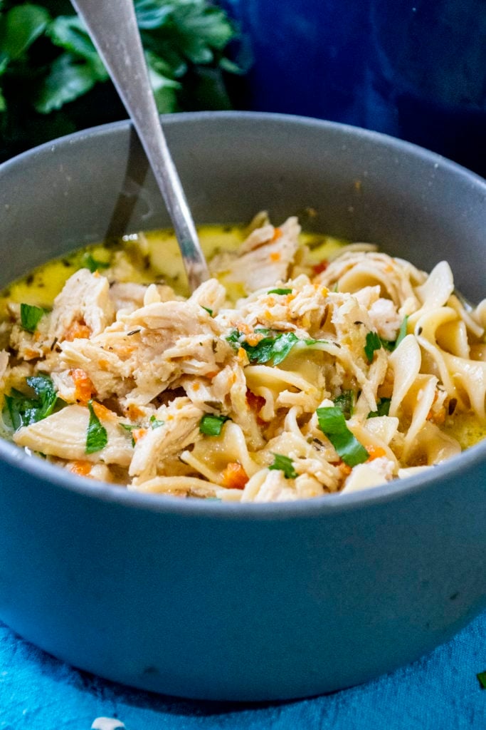 classic homemade chicken noodle soup ready to eat in a bowl