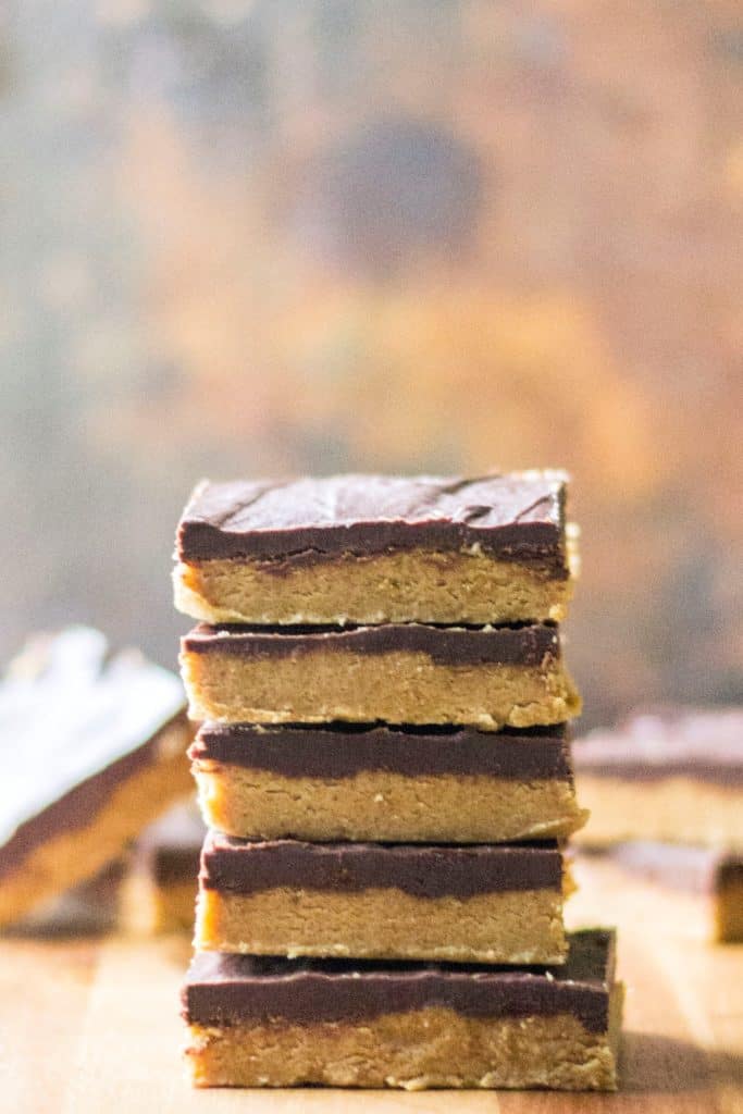Homemade Reese's Bars stacked up