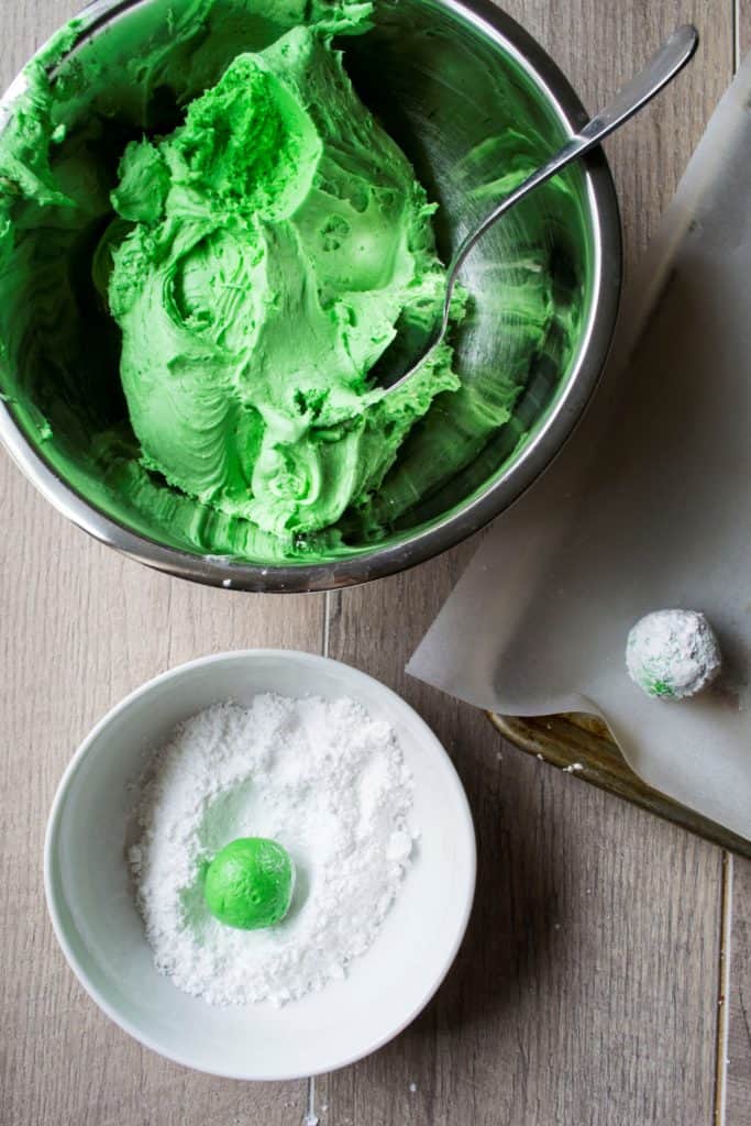 Green Christmas Crinkle Cookies batter