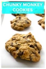 Chunky Monkey Cookies are ice cream inspired and cookie perfected. Soft baked banana cookies with dark chocolate chunks and tons of walnuts makes these Chunky Monkey Cookies your new favorite cookie! | A Wicked Whisk | https://www.awickedwhisk.com #chunkymonkey #chunkymonkeycookies #bananacookies #largecookies #chunkymonkeycookieseasy #cookies #chocolatechipcookies #bigcookies