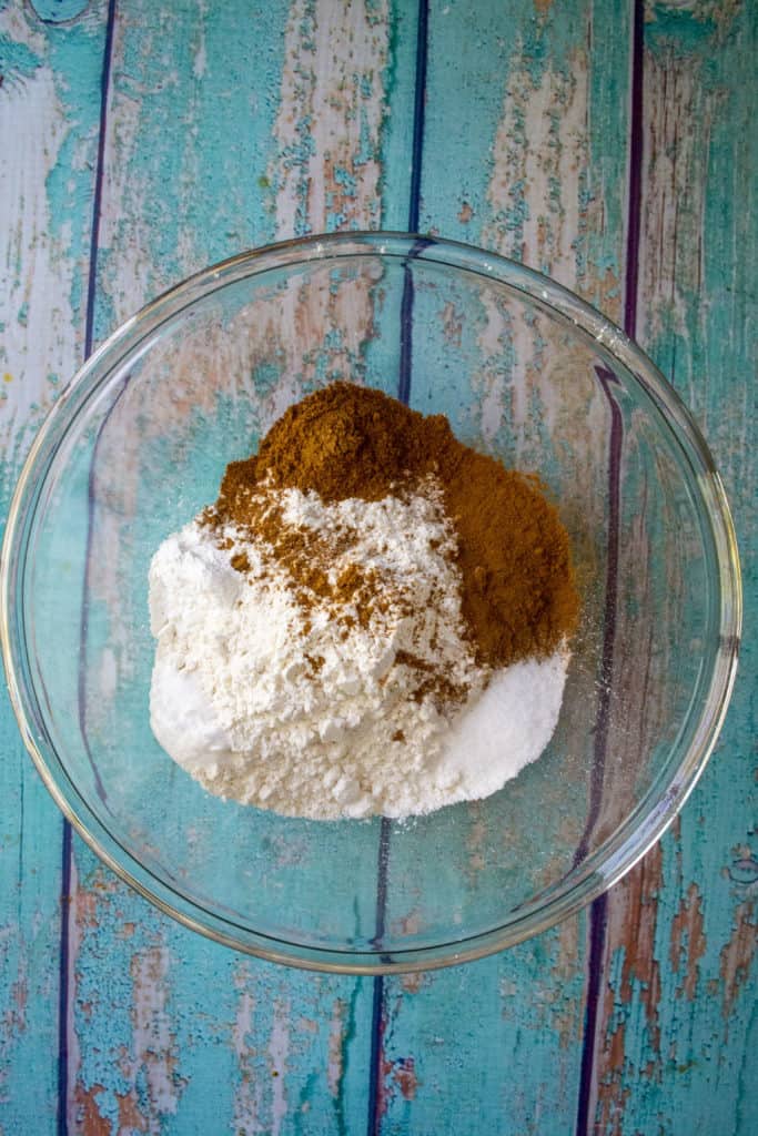 pumpkin cupcake dry ingredients in a mixing bowl