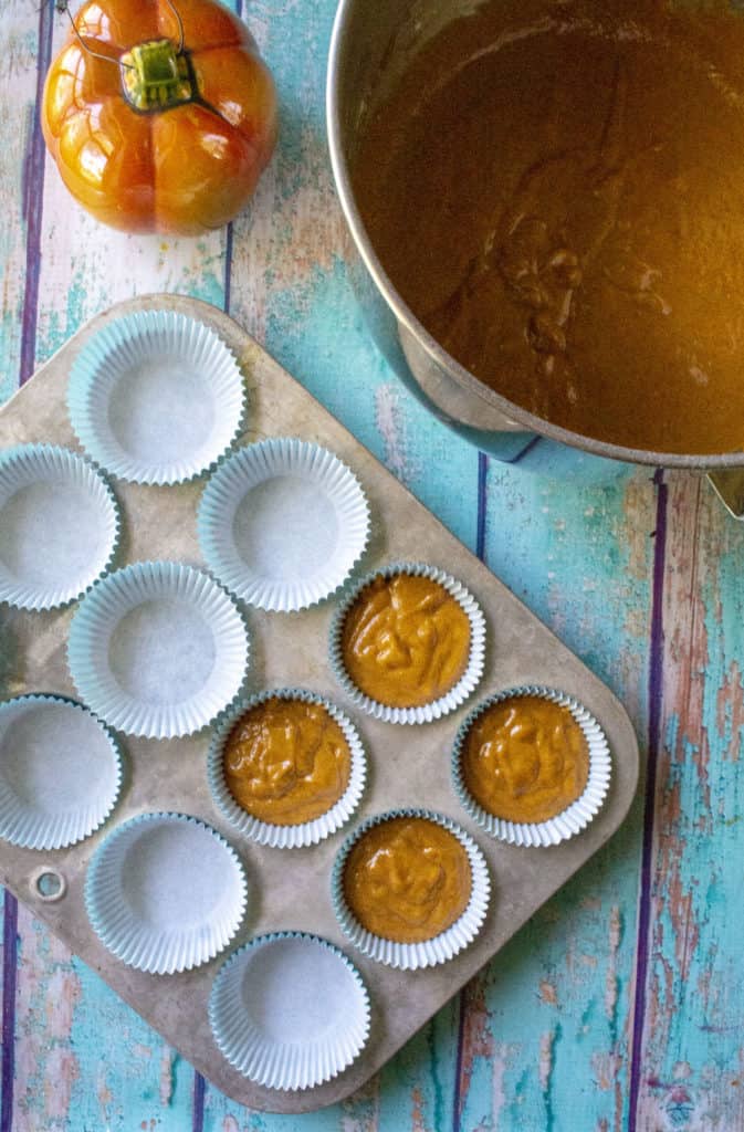 pumpkin cupcakes filled tins