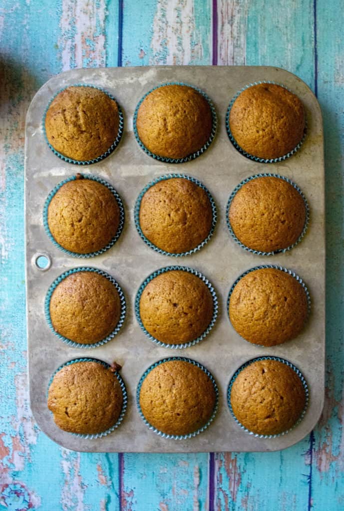 baked cupcakes in a metal pan