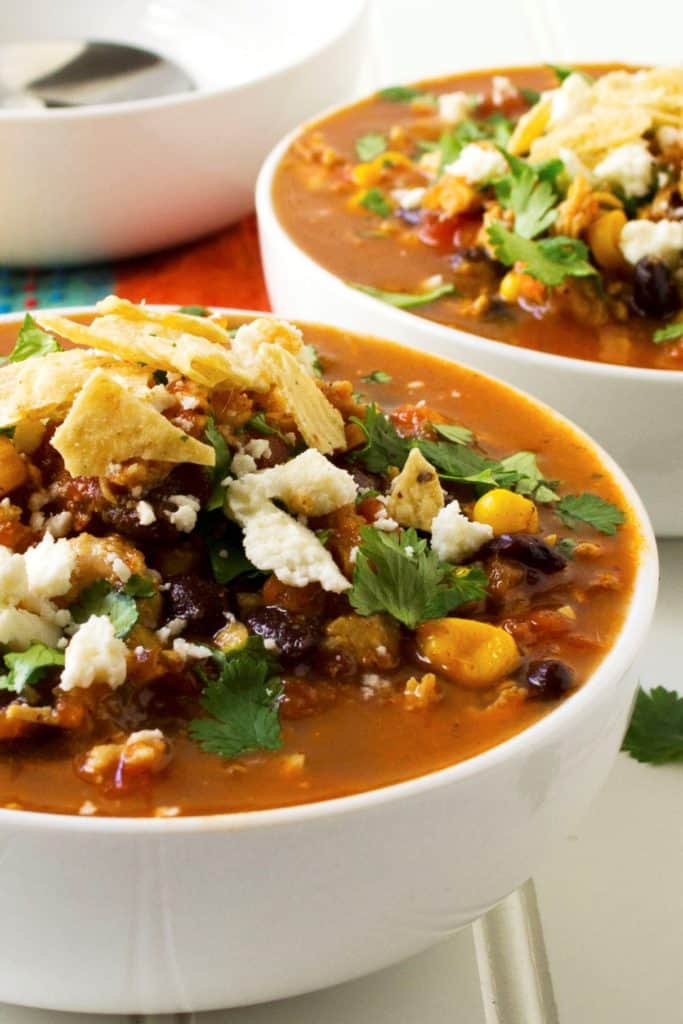 Easy Tortilla Soup in a white bowl