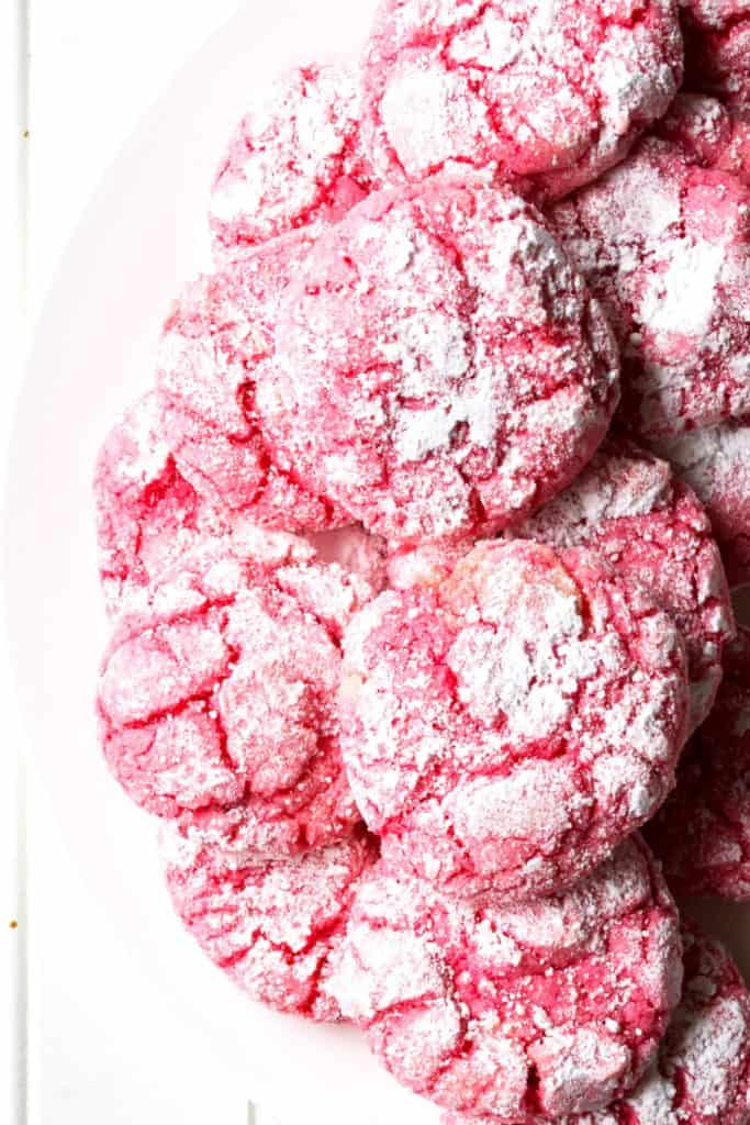Strawberry Cake Mix Cookies on a plate