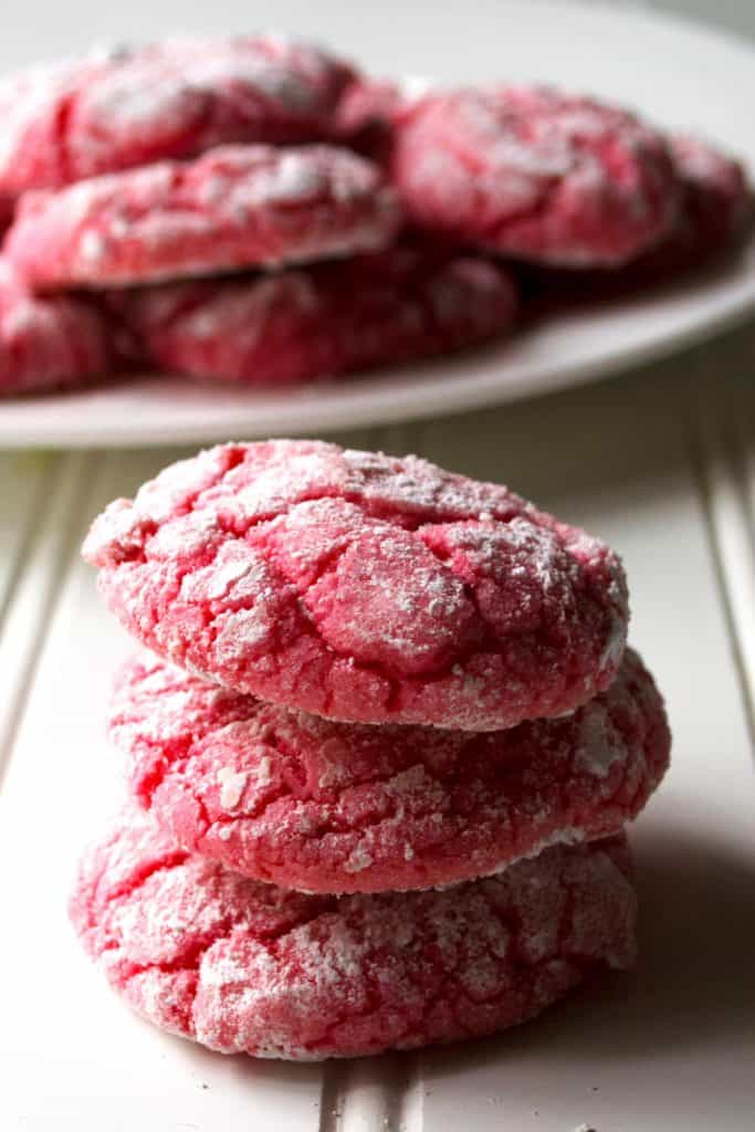 Strawberry Cake Mix Cookies stacked