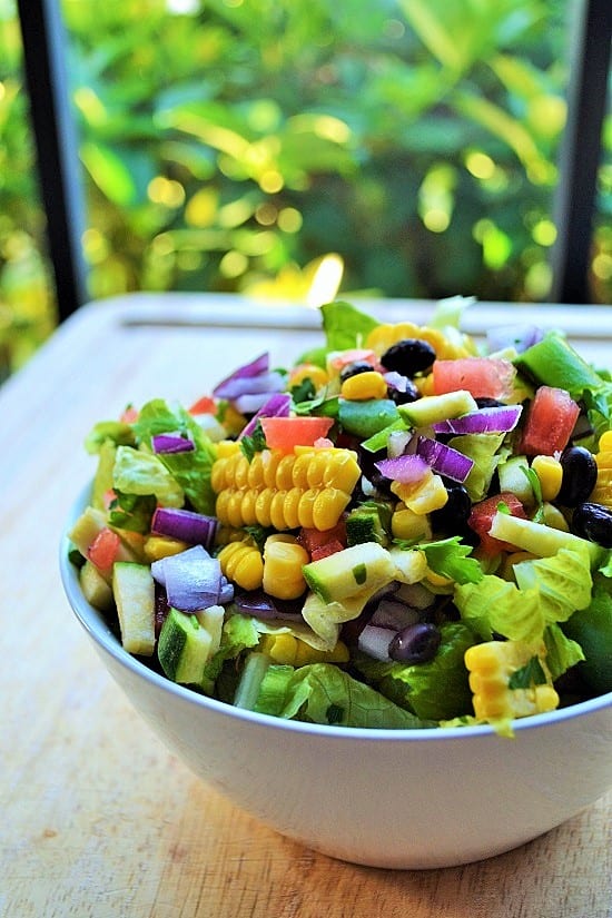 Farmers Market Vegetable Salad | Farmers Market Vegetable Salad is a simple healthy vegetable salad that's fun, delicious and too pretty not to enjoy. The perfect healthy choice to brighten any meal. | Pack Momma | https://www.awickedwhisk.com