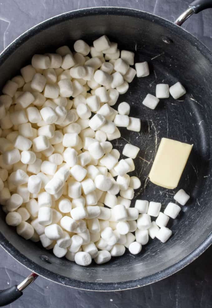 marshmallows and butter in a pan