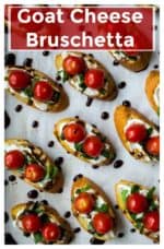 Goat Cheese Bruschetta | Goat Cheese Bruschetta is the perfect appetizer to serve at every party. Toasted bread topped with goat cheese, basil, tomatoes and balsamic glaze. Perfect! | A Wicked Whisk | https://www.awickedwhisk.com #appetizer #bruschetta #goatcheesebruschetta #partyfood #fingerfood #goatcheese #appetizerforparty #partyappetizers