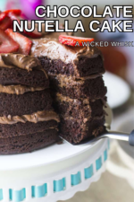 Chocolate Nutella Cake is the perfect combination of decadent dark chocolate espresso cake and delicious Nutella hazelnut buttercream frosting. Topped with the tangy sweetness of strawberries, this Nutella cake is the perfect easy chocolate cake recipe for any occasion!!