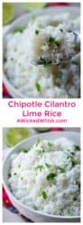 Chipotle Cilantro Lime Rice is easy to make and the perfect side dish to add to any meal. Tender rice, delicate cilantro and tangy lime juice makes Chipotle Cilantro Lime Rice unique and exciting! | A Wicked Whisk | https://www.awickedwhisk.com #chipotlefood #chipotlecilantrolimerice #chipotlecopycat #chipotlecopycatrecipes #chipotlerice #chipotlecilantrorice #chipotlecilantrolimericerecipe #cilantrolimerice #ricesidedish
