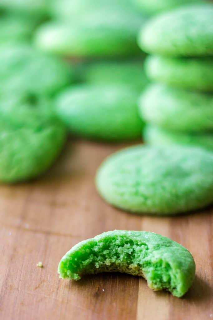 Green Soft Sugar Cookies with a bite taken out