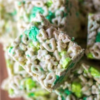 Lucky Charms Treats stacked up down shot