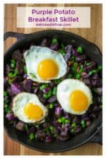 Purple Potato Breakfast Skillet is easy, delicious and the perfect way to start your day. Tasty quick and easy, this Purple Potato Breakfast Skillet will have you looking forward to waking up! | A Wicked Whisk | https://www.awickedwhisk.com #breakfast #breakfastskillet #breakfastideas #brunchideas #brunch #potatoskillet #breakfastpotatoes #purplepotatoes #skillet #skilletpotato