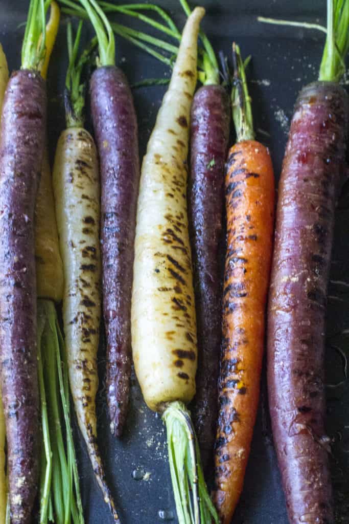 Roasted Honey Carrots - laid on a baking pan