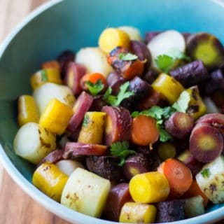 Roasted Rainbow Carrots - chopped in bowl