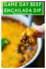 Game Day Beef Enchilada Dip is cheesy, spicy, packed with all of your favorite Mexican flavors and is completely MIND BLOWING! Kick up your tailgating and game day parties with this ultimate Beef Enchilada Dip to cheer on your teams on to victory. #enchiladadip #mexicandip #beefenchiladadip #beefenchiladadipcreamcheese #partydip #gamedaydip #gamedayfood #tailgatingfood #tailgatingappetizer #gamedaydip #gamedayappetizer #beefenchilada #enchiladapartyfood #partyfood