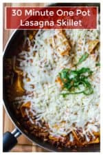 This Easy Skillet Lasagna Recipe only takes 30 MINUTES and ONE POT to make! Bursting with classic lasagna flavor, this stove top lasagna is quick, easy and oh so cheesy .. and so much easier to make than traditional lasagna. #skilletlasagna #skilletlasagnaeasy #skilletlasagnaeasyonepot #skilletlasagnaeasyweeknightdinners #30minuteskilletlasagna #stovetoplasagna #stovetoplasagnaonepot