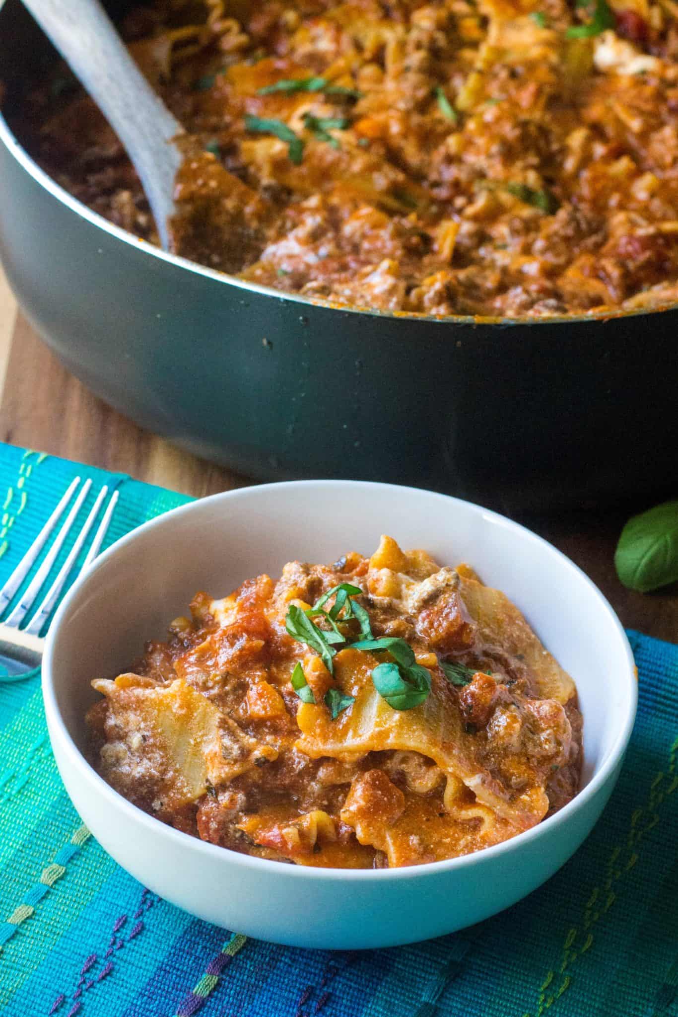 One Pot Lasagna Skillet | A Wicked Whisk