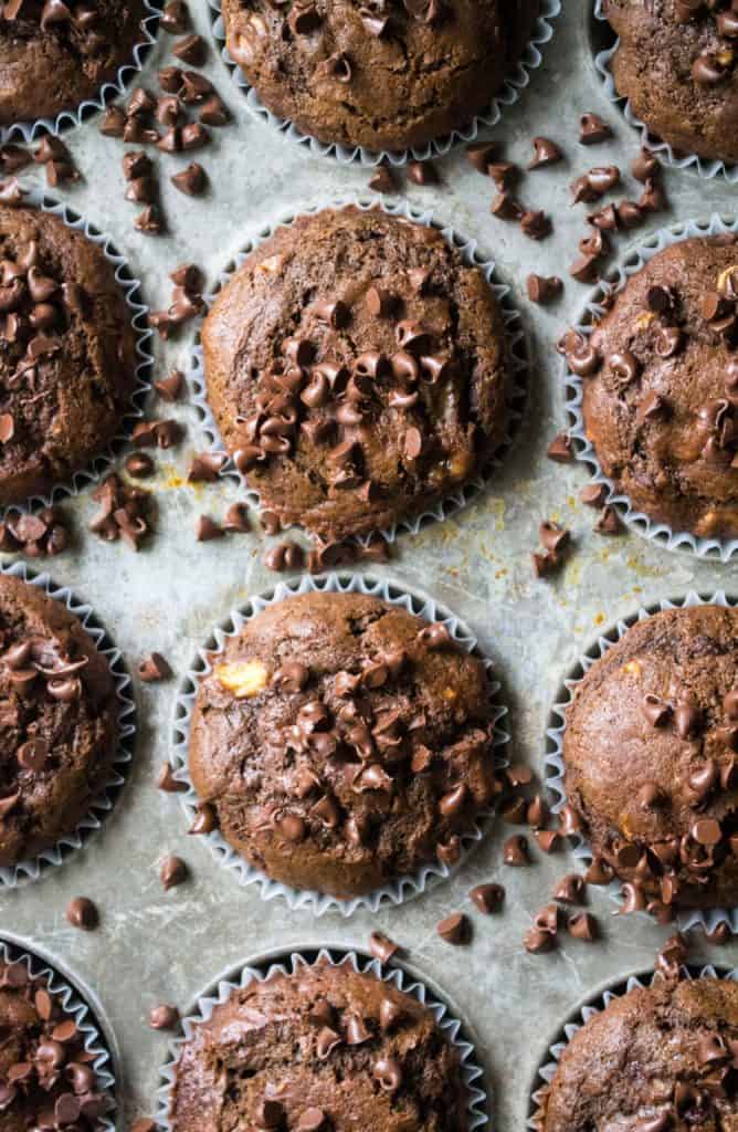 Chocolate Peanut Butter Banana Muffins cooked