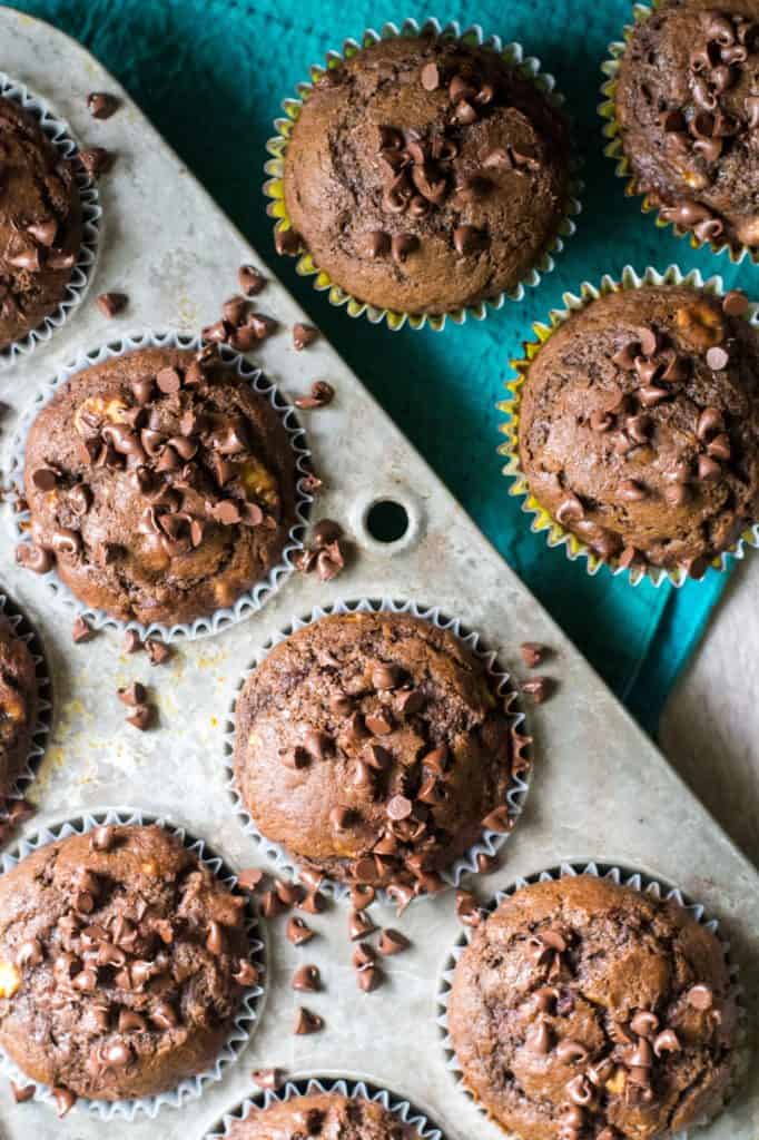 Chocolate Peanut Butter Banana Muffins