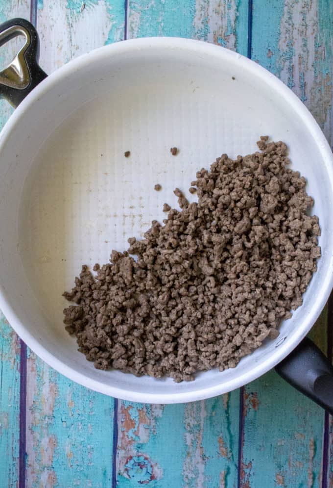 ground beef browned in a pan