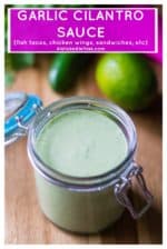 Garlic Cilantro Sauce is a spicy, tangy creamy sauce that is perfect for topping off fish tacos, crispy chicken tacos, chicken wings or even dip your favorite french fries in.  Easy to make with just a few ingredients, this Garlic Cilantro Sauce is absolutely addictive. #garliccilantrosauce #garlicsauce #fishtacosauce #garlicaioli #cilantrojalapenodip #tacosauce #tacotuesday #tacotopping #chickentaco #porktaco #chickenwingsauce