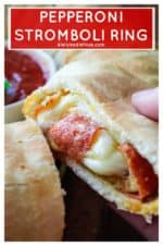 Pepperoni Stromboli Ring is easy to make, packed full of delicious pepperoni pizza flavor and will be your favorite go-to snack to feed a crowd. Perfect for Game-Day tailgaiting parties, holiday get togethers or just Friday night with the family, this Pepperoni Stromboli Ring is always a hit! #stromboliring #pepperonistromboliring #pizzaring #pepperonipizzaeasy #gamedayfood #tailgatingfood #partyfoodeasy #gamedaypizza #stromboli
