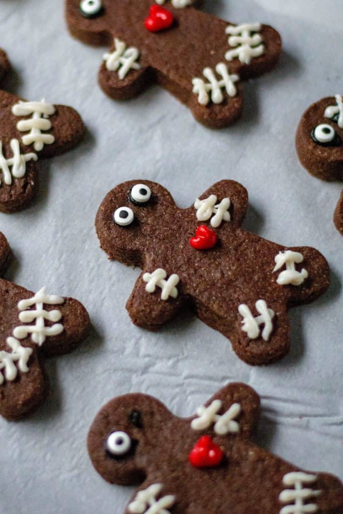 Chocolate Voodoo Doll Cookies are super delicious, they hold their shape and are the perfect Halloween cut out cookies to celebrate the Halloween season.  