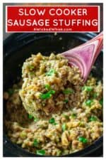 This classic sausage stuffing is soft, fluffy and flavored with thyme, sage, fresh vegetables and pork sausage. Made in your slow cooker, this sausage stuffing serves up moist stuffing with those perfectly crispy edges making this the best stuffing you will ever have. | A Wicked Whisk #slowcookerstuffingsausage #slowcookerstuffing #slowcookerstuffingrecipe #slowcookerstuffingthanksgiving #slowcookerstuffing #slowcookerstuffingrecipes #easyslowcookerstuffing #slowcookerstuffingpepperidgefarm