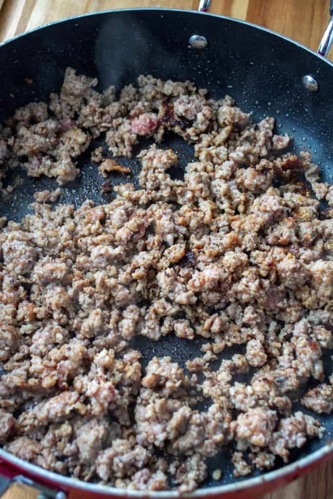 Slow Cooker Sausage Stuffing cooked sausage