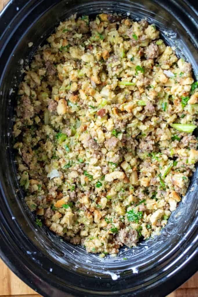 Sausage Stuffing in the crockpot