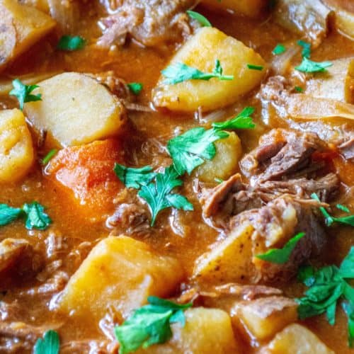 Slow Cooker Stew Meat and Potatoes | A Wicked Whisk