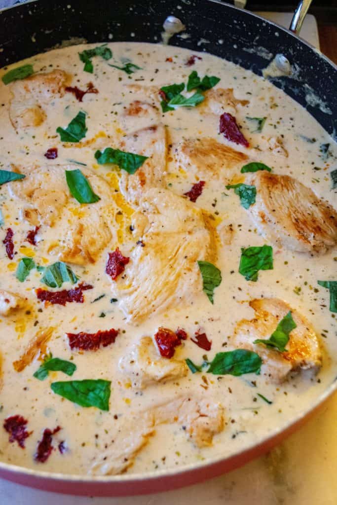Creamy Tuscan Chicken in a pan