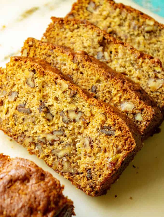 Banana Walnut Bread is the ultimate super moist banana bread made with tons of crunchy walnuts. Made with over-ripe bananas and brown sugar, this Banana Walnut Bread is the perfect old fashioned homemade banana bread recipe.