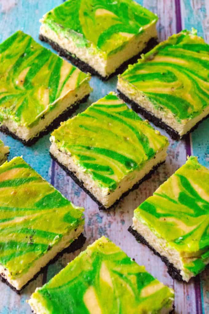 St. Patrick's Day Baileys Cheesecake Bars squares