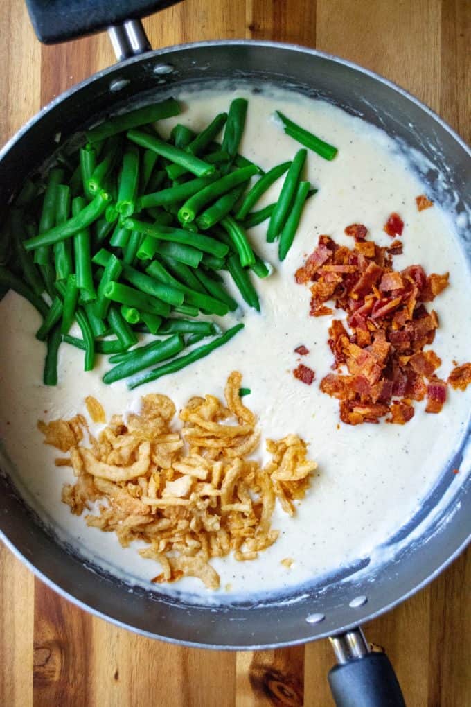 Green Bean Casserole with Bacon ingredients