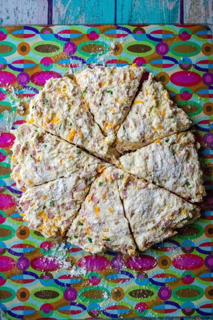 Ham and Cheese Scones cut wedges