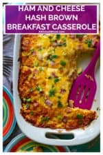 This Cheesy Hashbrown Breakfast Casserole is the perfect combination of shredded hashbrown potatoes, eggs, ham, bacon, cheddar and ricotta cheese baked together to serve up a hearty easy breakfast casserole to any hungry crowd. The perfect make ahead breakfast casserole, this is a crowd pleaser every time! #hashbrownbreakfastcasserole #cheesyhashbrownbreakfastcasserole #shreddedhashbrownbreakfastcasserole #makeaheadhashbrownbreakfastcasserole #hashbrownbreakfastcasserolebacon