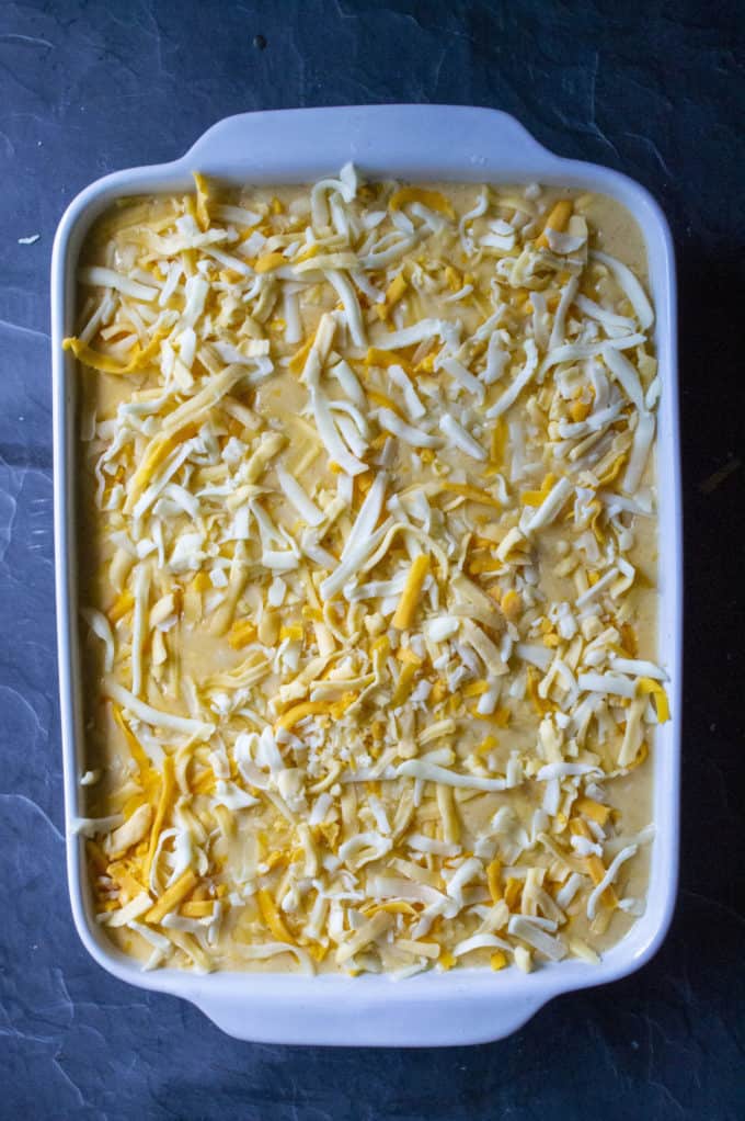 macaroni and cheese in a pan to be cooked