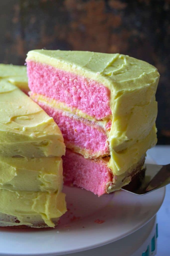 Pink Lemonade Cake slice| A Wicked Whisk