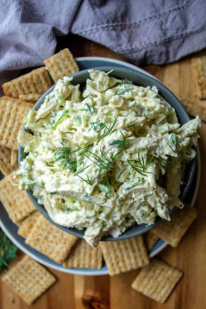 Southern Chicken Salad in a grey serving bowl