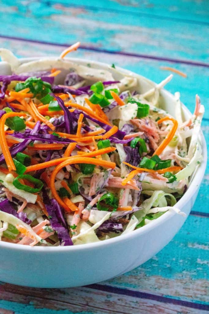 This Best Homemade Coleslaw Recipe is easy to make, quick to pull together and the perfect coleslaw recipe to make in advance.  Packed with flavor, made using green and purple cabbages and mixed with a tangy sour cream dressing, this Best Homemade Coleslaw Recipe is a family favorite every time!